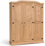 Dynamic24 Schrank Schlafzimmer – New Mexiko Kleiderschrank 3-türig – B152xH193xT54cm – Massivholz Kiefer Natur – Kommode – Garderobenschrank – Mehrzweckschrank – Offener Kleiderschrank – Wardrobe