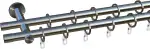 tilldekor Gardinenstange nach Maß, Andrax, 2-Lauf, Edelstahl-Optik 20 mm Durchmesser, Wunschmaßlänge 120 cm inkl. Trägern,Endstücken, Ringen und Faltenlegehaken