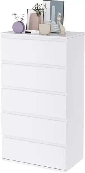 FOREHILL Kommode weiß mit 5 Schubladen Schubladenschrank schmal für Schlafzimmer