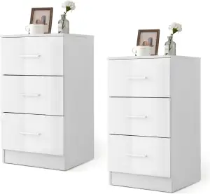 COSTWAY 2er Set Nachttisch mit 3 Schubladen, Hochglanz Nachtschrank, Nachtkommod