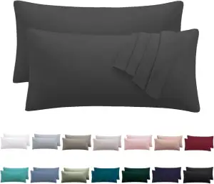 Kissenbezug 40 x 80 2er Set - kopfkissenbezug 40x80 cm Anthrazit, 100% Mikrofase
