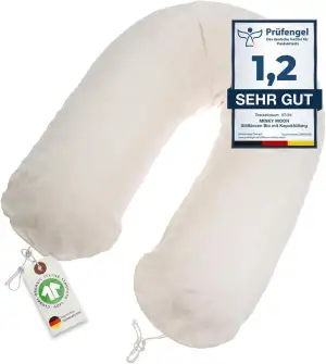Stillkissen XXL Bio Baumwolle (Öko-Tex 100) mit Kapok Füllung (190x30cm) créme - Großes Baby-Kissen zum Schlafen, Stillen & Flasche geben, Schwangerschaftskissen & Seitenschläferkissen
