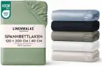 LINENWALAS Spannbetttuch aus 100% Bio-Bambus Seide 120x200 cm, Tiefe Tasche bis 40 cm weich, Öko-Tex-zertifiziertes kühlendes Bambus-Bettwäsche-Set Spannbetttuch mit Kissenbezug (Avocadogrün)