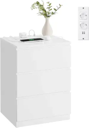 VASAGLE Kailyn Kollektion - Nachttisch mit Steckdosenleiste, Beistelltisch, 3 Sc