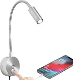 Dimmbare Leselampe Wandleuchte mit USB Ladeanschluss, LED Plug-in Wandmontage, Nachttisch Wand Mo...