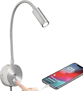 Dimmbare Leselampe Wandleuchte mit USB Ladeanschluss, LED Plug-in Wandmontage, N