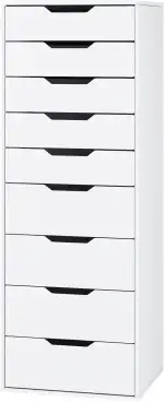 FOREHILL Kommode weiß mit 9 Schubladen, Schubladenschrank schmal, Hochkommode für Schalfzimmer, Wohnzimmer, Büro, Flur, 45 x 40 x 124 cm