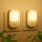 2 Stück Nachtlicht Steckdose mit Dämmerungssensor, 5 Einstellbare Helligkeitsstufen, ON/OFF/AUTO Modi, 3000K WarmWeiß Nachtlicht für Flure, Treppen, Schlafzimmer, Küchen, Badezimmer, Wohnzimmer, 0.3W