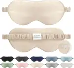 Schlafmaske Seide für Herren Frauen,19 Momme 100% Maulbeerseide Augenmaske für Seitenschläfer, Lichtblockierende Seiden Schlafbrille mit Verstellbares Gummiband für Reisen,Beige