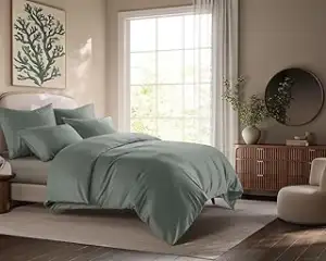 Lyocell Bettwäsche 135x200 Grün + 80x80 cm | 100% Tencel Bettwäsche Set (aus Euk