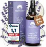 Emma Grün® Lavendelspray & Kissenspray 100ml [BIO-QUALITÄT] - Lavendelspray für Kopfkissen - Mit Naturreinem Lavandula Angustifolia - Lavendel Kissenspray zum Einschlafen - Lavendelöl Spray