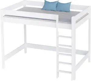 Hochbett Kinder Hugo 200x90 cm weiß I Kinderbett Kinderhochbett mit Treppe aus Holz I Hochbett fü...