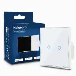 WLAN Smart Lichtschalter 2 Gang Glas Touch mit Neutralleiter, 4 silberne Kanten, LED Blau/Rot, Al...