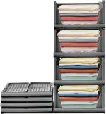 RMAN Schubladenbox 4er Set Kleiderschrank Organizer Stapelbare Schrank Regal Aufbewahrungsbox Plastik Trennwand Stapelschubladen für Kleidung Küchen Schlafzimmer Grau