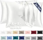 Vielit 2er Set Satin Kissenbezug 40 x 80 Weiß, Weich wie Seidenkissenbezug 40x80,Bessere Pflege a...