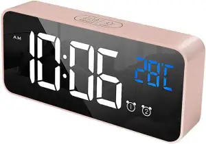Wecker Digital mit Große LED Temperaturanzeige, Digitaler Wecker mit Dual Alarm, Snooze, 4 Stufen Einstellbarer Helligkeitsdimmer und 10 Musik für Nachttisch Schlafzimmer