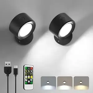 LED Wandleuchte Innen, 2 Stück Akku Wandlampe mit Fernbedienung Kabellos Leselam