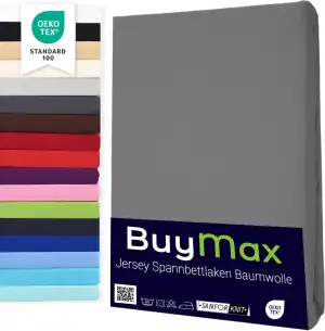 Buymax Spannbettlaken 160x200cm Baumwolle 100% Spannbetttuch Bettlaken Jersey, M