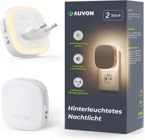 AUVON Nachtlicht Steckdose mit Bewegungssensor und Dämmerungssensor, 2 Stück Warmweißes LED hinterleuchtete Nachtlicht mit 1-50 lm, Helligkeit Einstellbar für Flur, Treppe, Schlafzimmer