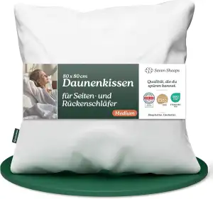 Daunenkissen 80x80 Medium für Rücken- & Seitenschläfer, 3-Kammer Kopfkissen 80x80 Daunen, spürbar stützend & angenehm weich, maschinenwaschbar, DOWNPASS (kein Lebendrupf), Oeko-TEX