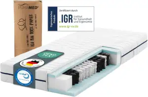 PURAMED Taschenfederkernmatratze 90x200 cm | Härtegrad H4 | Höhe 20 cm | ergonomische 7-Zonen Mat...