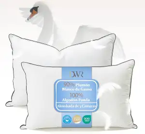 DWR Daunenkissen 40x80 cm (2 Stück) | 3-Kammer Kopfkissen | 90% weiße Gänsedaune