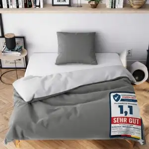 Wolkenfeld Bettwäsche 155x220 cm – Hellgrau/Dunkelgrau - kuschlig weich & bügelf