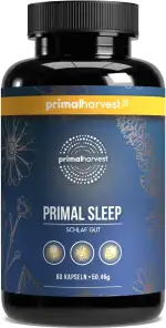 Primal Harvest® Schlaf Gut Kapseln (60 Stk) – Natürliche Mischung mit Apigenin, L-Tryptophan, Kamille und Baldrian - Kräutermischung als Melatonin-Alternative - In Deutschland hergestellt