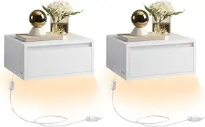 VASAGLE Nachttisch hängend 2er Set, Leuchte mit 3 Farben, schwebendes Wandregal,