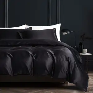 Boqingzhu Satin Bettwäsche 135x200cm Schwarz Uni Glatt Luxus Seide Glanzsatin Be
