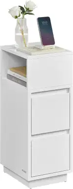 VASAGLE Nachttisch, schmal, Beistelltisch mit 2 Schubladen, offenes Fach nach Links oder rechts flexibel montierbar, für Schlafzimmer, Wohnzimmer, wolkenweiß LET656W01