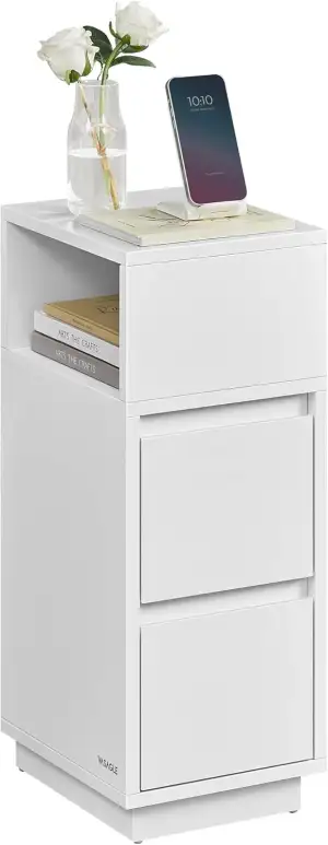 VASAGLE Nachttisch, schmal, Beistelltisch mit 2 Schubladen, offenes Fach nach Li