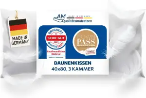 Daunenkissen 40x80 - Made in Germany 3 Kammer Kopfkissen 40x80cm - Außenkammer a