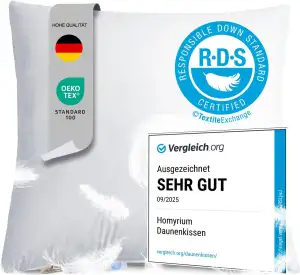 Homyrium Daunenkissen 80x80 Kopfkissen 80x80 Daunen Federkissen Dreikammer Kissen FÜLLUNG: außen 90% Daunen / 10% Federn; innen 100% Federn, 100% Baumwollbezug (1600g, 1er Pack)