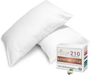 Pizuna Kissenbezug 40x80 cm 2er Set Baumwolle Weiß, Atmungsaktiv 100% langstapli