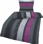 Soma Biber Bettwäsche Set, 100% Baumwolle, Reißverschluss, 135x200 cm oder 155x220 cm, mit Kopfkissenbezug 80x80 cm (lila grau Boho Barock, 135 x 200 cm + 80 x 80 cm)