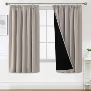 BellaHills 100% Gardinen mit Kräuselband Blickdicht Vorhang Kälteschutz Verdunklungsvorhänge Gardinen Wohnzimmer, Schallschutz Vorhang 2er Set H175 x B140 cm, Natur