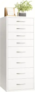 IRONCK Kommode Weiß mit 8 Schubladen, Schubladenschrank Schmal mit Griffen,Kommodenschrank für Schlafzimmer, Schubladenkommode für Wohnzimmer, Büro, Flur, 45x40x105cm