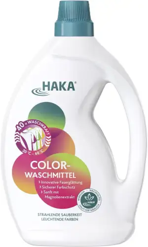 HAKA Colorwaschmittel flüssig, 2L (40 WL), kraftvolle Fleckentfernung für strahl