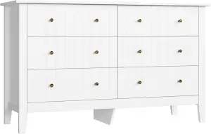 FOREHILL Kommode weiß, 133cm breit Sideboard Komodenschrank mit 6 Schubladen, fü