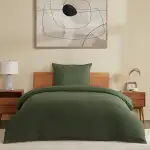 DAPU Leinen Bettwäsche, 100% Reiner französischer Flachs Atmungsaktives Bettwäsche Set 135×200cm+1 80×80cm mit Öko-Tex 100 Standard, Weiches Stone-Washed Bettbezug mit Reißenverschluss, Olivgrün