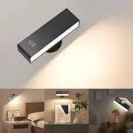 YiLaie Wandleuchte Innen, 4000mAh Wandlampe Schwarz mit USB-Aufladung, 360° Drehbare, Touch-Bedie...