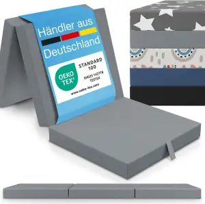 ELONEO Klappmatratze 65x195 cm, 9 cm hoch, Klappmatratze Kinder faltbar, klappba