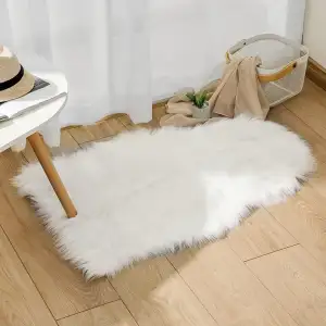 Faux Fell Teppich Weiß 40x60 cm, Longhair Schaffell Flauschiger Teppiche Lammfel