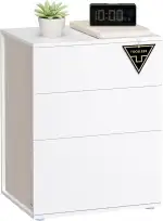 VASAGLE Nachttisch, superschnelle werkzeuglose Montage, Toolless-Technologie, Beistelltisch 3 Schubladen, Nachtschrank, Schlafzimmer, Wohnzimmer, mattweiß-cappuccinobeige LET778W01