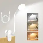 61 LED Akku Leselampe Bett –【3 Farbmodi & 10 Helligkeiten】 2000mAh Klemmlampe mit USB-C, 40cm Fle...