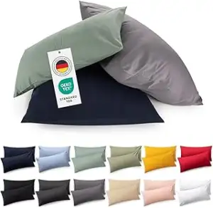 Blumtal Kissenbezug 40 x 80 cm (2er Set Kissenbezüge) - Grau - 100% Baumwoll-Jer