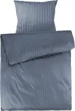 Pure Label Mako Satin Damast Streifen Bettwäsche blau 135 x 200 cm mit Kissenbezug 80 x 80 cm aus 100% Baumwolle | Traumhaft weiches Mako Satin Bettwäsche Set in Uni