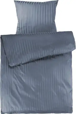 Pure Label Mako Satin Damast Streifen Bettwäsche blau 135 x 200 cm mit Kissenbez