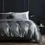 Boqingzhu Satin Bettwäsche 200×200cm Grau Dunkelgrau Anthrazit Uni Einfarbig Glatt Glänzend Luxus Seide Bettwäsche Set Bettbezug mit Reißverschluss und 2 Kissenbezüge 80x80cm